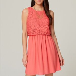 Loft coral crochet overlay shift dress ❤️